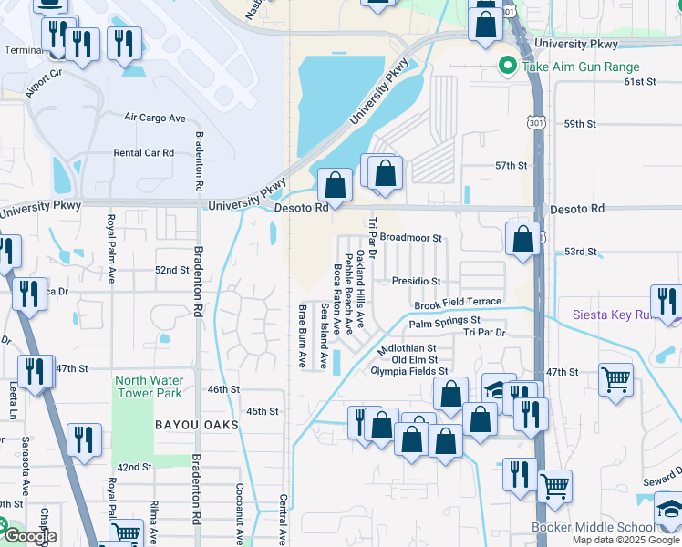 map of restaurants, bars, coffee shops, grocery stores, and more near 5255 Boca Raton Avenue in Sarasota
