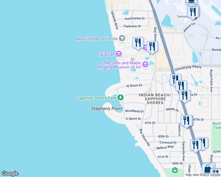 map of restaurants, bars, coffee shops, grocery stores, and more near 321 Ringling Point Drive in Sarasota