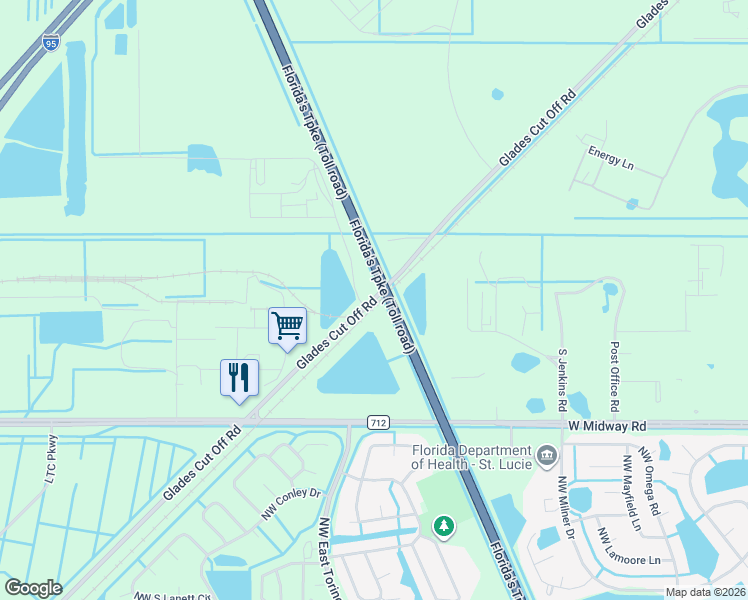 map of restaurants, bars, coffee shops, grocery stores, and more near 6120 Glades Cut Off Road in Fort Pierce