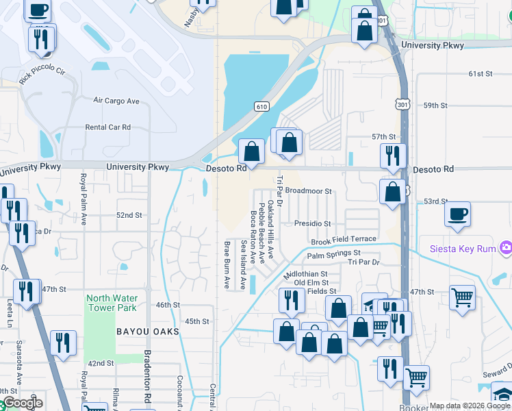 map of restaurants, bars, coffee shops, grocery stores, and more near 5255 Boca Raton Avenue in Sarasota