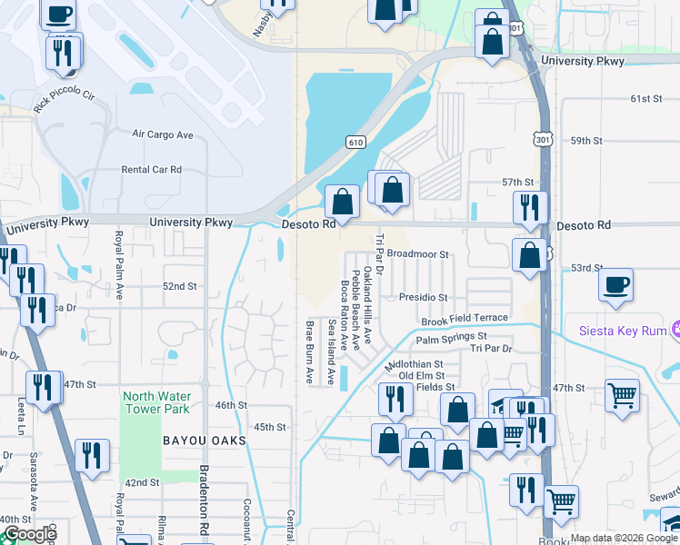 map of restaurants, bars, coffee shops, grocery stores, and more near 5255 Boca Raton Avenue in Sarasota