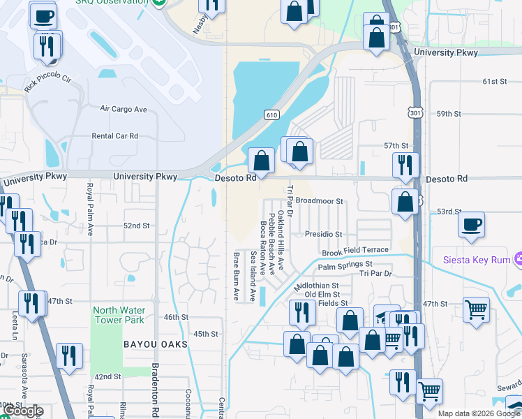 map of restaurants, bars, coffee shops, grocery stores, and more near 5255 Boca Raton Avenue in Sarasota