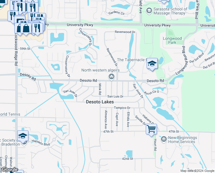 map of restaurants, bars, coffee shops, grocery stores, and more near 5404 Avila Avenue in Sarasota