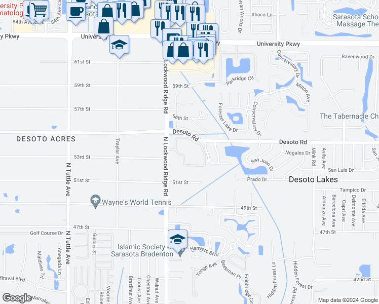 map of restaurants, bars, coffee shops, grocery stores, and more near 3235 Nature Circle in Sarasota