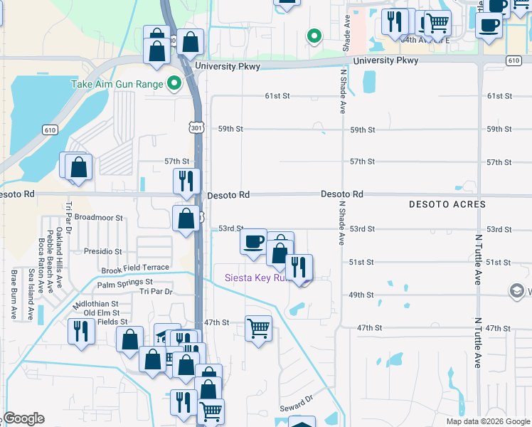 map of restaurants, bars, coffee shops, grocery stores, and more near 2140 Desoto Road in Sarasota