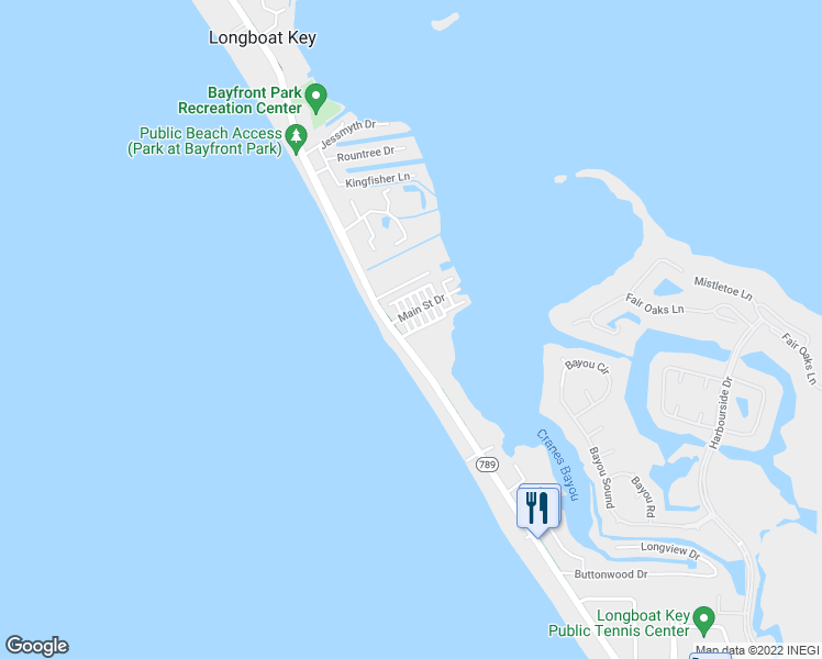 map of restaurants, bars, coffee shops, grocery stores, and more near 413 Main Street Drive in Longboat Key
