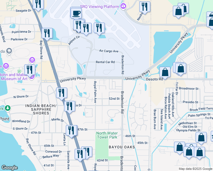 map of restaurants, bars, coffee shops, grocery stores, and more near 5394 Royal Palm Avenue in Sarasota