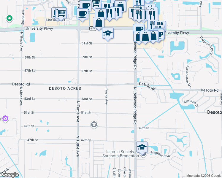 map of restaurants, bars, coffee shops, grocery stores, and more near 3012 Desoto Road in Sarasota