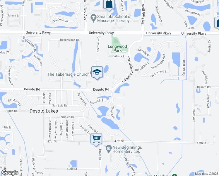 map of restaurants, bars, coffee shops, grocery stores, and more near 4151 Desoto Road in Sarasota