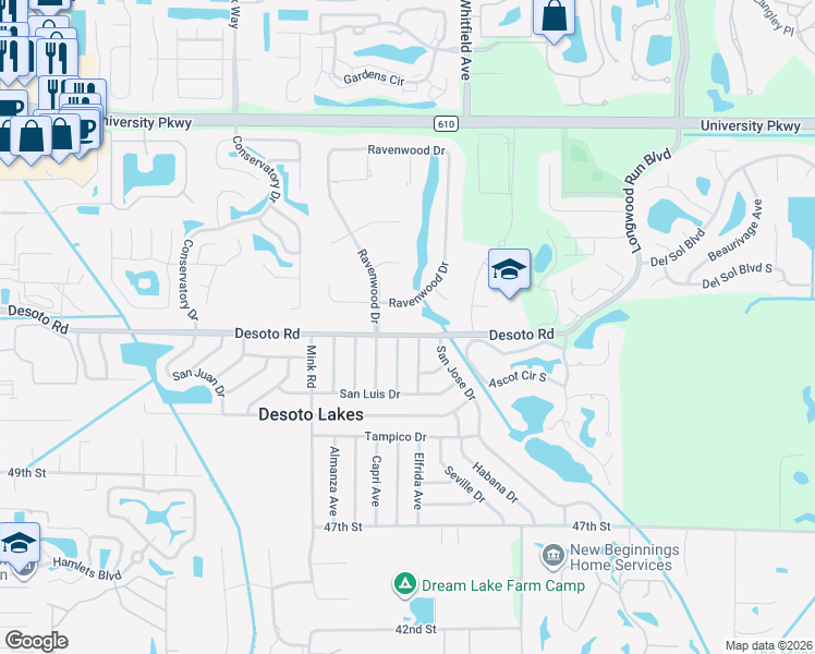 map of restaurants, bars, coffee shops, grocery stores, and more near 3917 Desoto Road in Sarasota