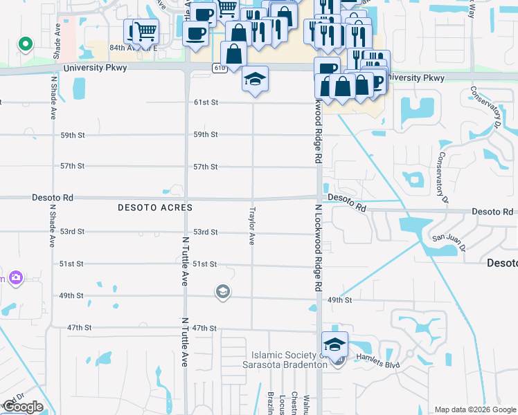 map of restaurants, bars, coffee shops, grocery stores, and more near 3012 Desoto Road in Sarasota