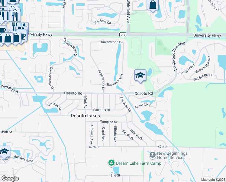 map of restaurants, bars, coffee shops, grocery stores, and more near 3917 Desoto Road in Sarasota