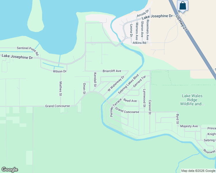 map of restaurants, bars, coffee shops, grocery stores, and more near 13333 West Waterway Drive in Sebring
