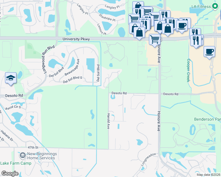 map of restaurants, bars, coffee shops, grocery stores, and more near 4405 Desoto Road in Sarasota