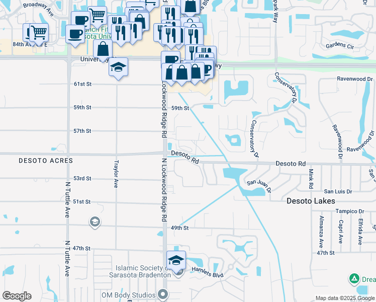 map of restaurants, bars, coffee shops, grocery stores, and more near 3367 56th Street in Sarasota