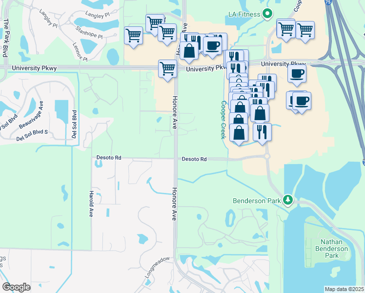 map of restaurants, bars, coffee shops, grocery stores, and more near 5381 Desoto Road in Sarasota