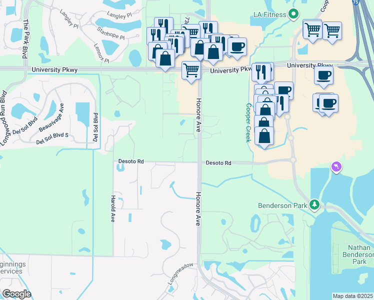 map of restaurants, bars, coffee shops, grocery stores, and more near 5201 Desoto Road in Sarasota