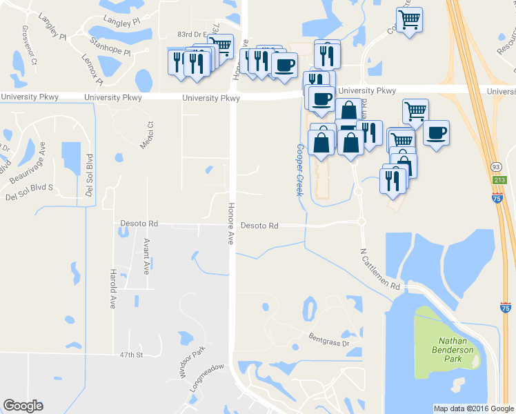 map of restaurants, bars, coffee shops, grocery stores, and more near 5381 Desoto Road in Sarasota
