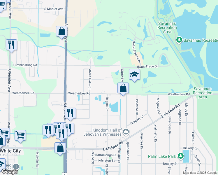map of restaurants, bars, coffee shops, grocery stores, and more near 432 East Weatherbee Road in Fort Pierce