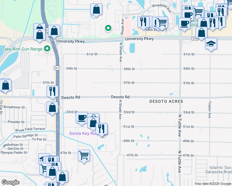 map of restaurants, bars, coffee shops, grocery stores, and more near 2325 Desoto Road in Sarasota