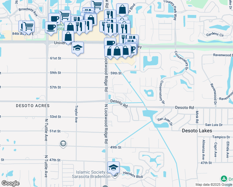 map of restaurants, bars, coffee shops, grocery stores, and more near 3367 56th Street in Sarasota