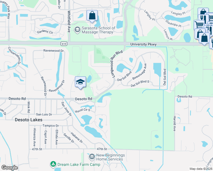 map of restaurants, bars, coffee shops, grocery stores, and more near 5614 Monte Rosso Road in Sarasota