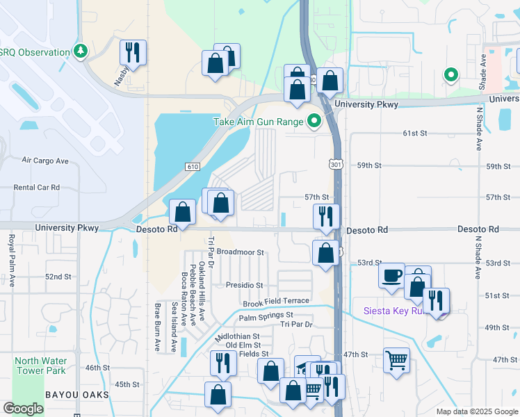 map of restaurants, bars, coffee shops, grocery stores, and more near Lonny Road in Sarasota