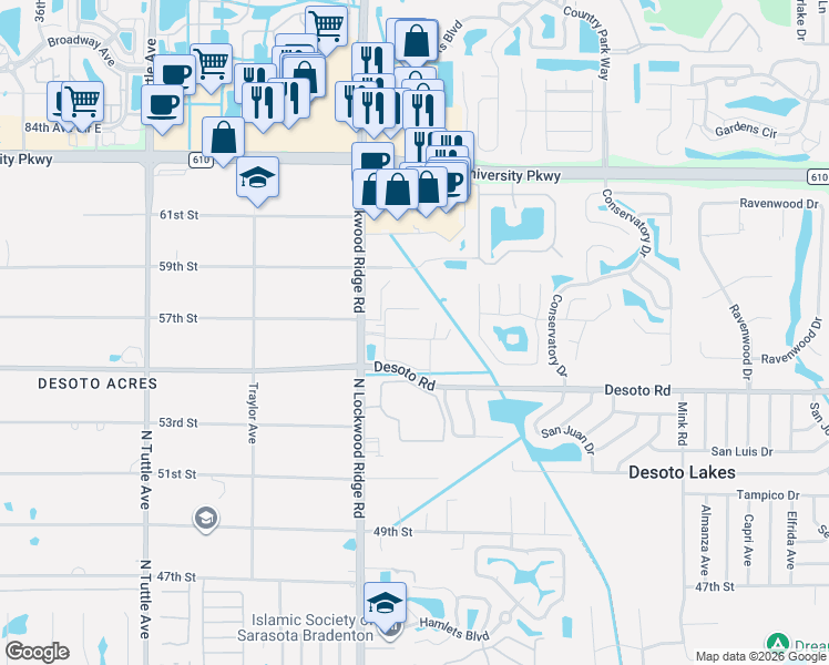 map of restaurants, bars, coffee shops, grocery stores, and more near 3367 56th Street in Sarasota