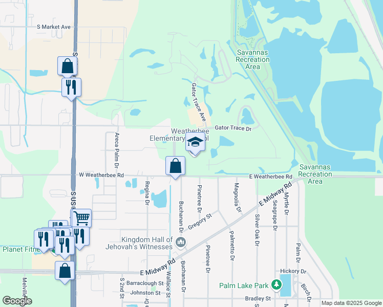 map of restaurants, bars, coffee shops, grocery stores, and more near 800 East Weatherbee Road in Fort Pierce