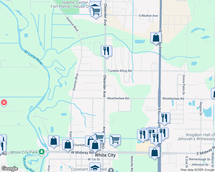 map of restaurants, bars, coffee shops, grocery stores, and more near 4350 Oleander Avenue in Fort Pierce