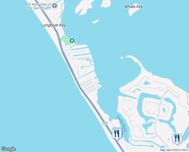 map of restaurants, bars, coffee shops, grocery stores, and more near 106 Twin Shores Boulevard in Longboat Key