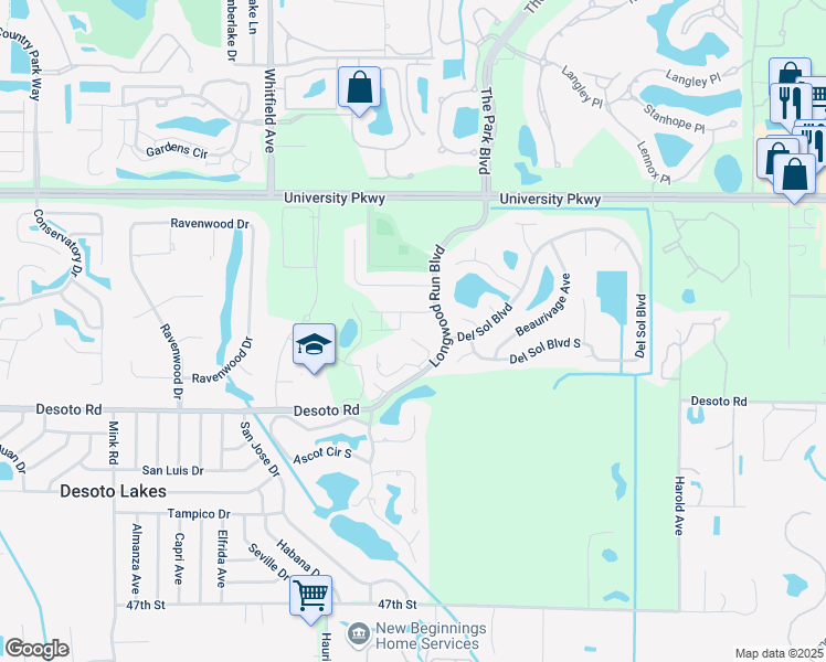 map of restaurants, bars, coffee shops, grocery stores, and more near 5802 Longwood Run Boulevard in Sarasota