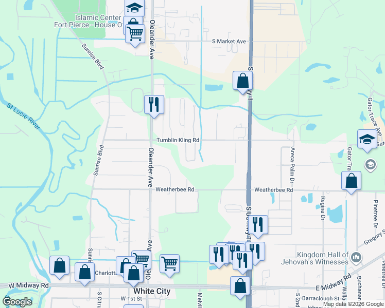 map of restaurants, bars, coffee shops, grocery stores, and more near 4212 Garrison Lane in Fort Pierce