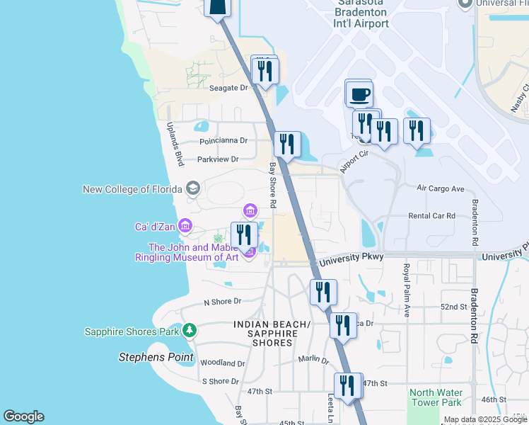 map of restaurants, bars, coffee shops, grocery stores, and more near 572 Pine Park Road in Sarasota