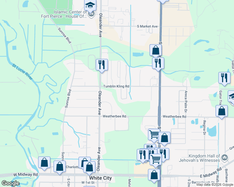 map of restaurants, bars, coffee shops, grocery stores, and more near 4212 Garrison Lane in Fort Pierce
