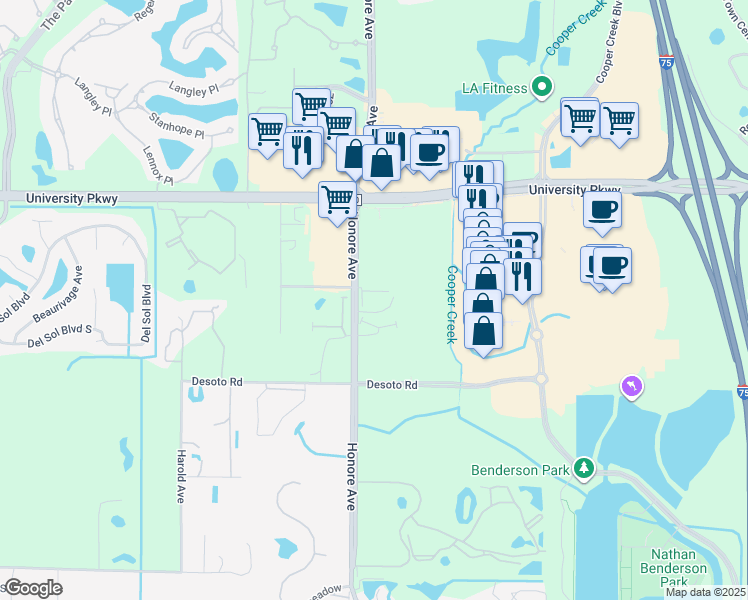 map of restaurants, bars, coffee shops, grocery stores, and more near 5851 North Honore Avenue in Sarasota