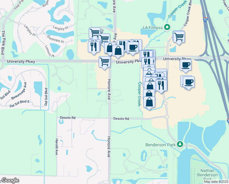 map of restaurants, bars, coffee shops, grocery stores, and more near 5851 North Honore Avenue in Sarasota