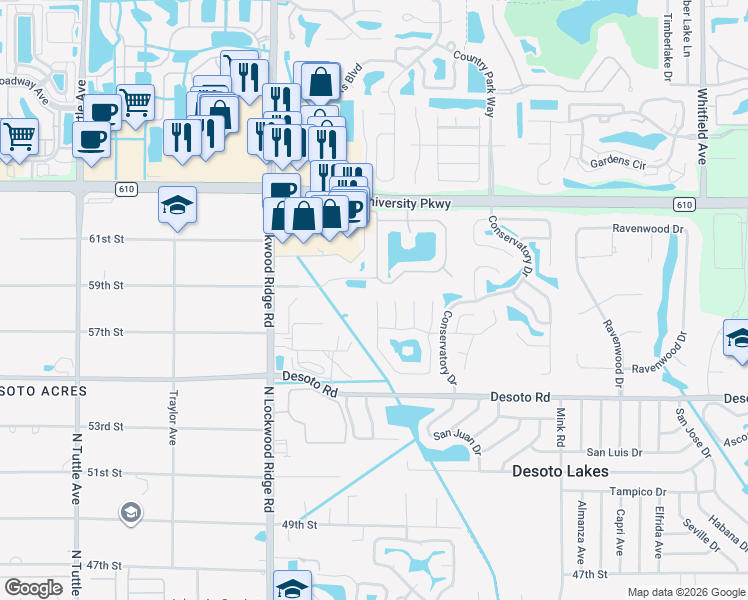 map of restaurants, bars, coffee shops, grocery stores, and more near 5725 Forester Lake Drive in Sarasota
