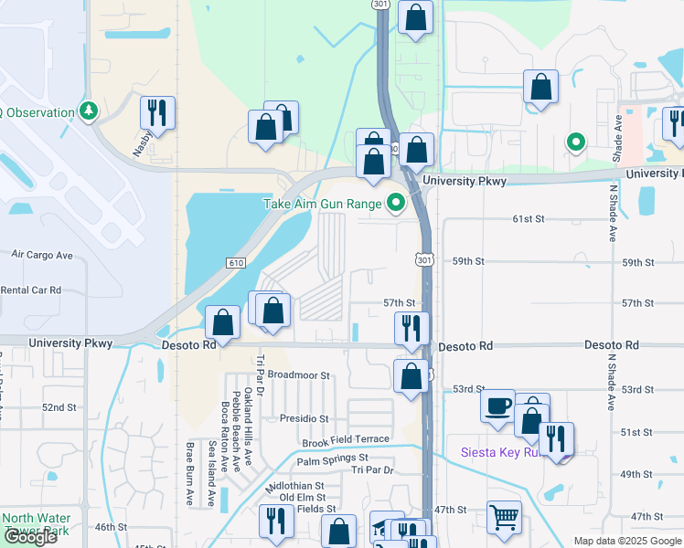 map of restaurants, bars, coffee shops, grocery stores, and more near Lonny Road in Sarasota