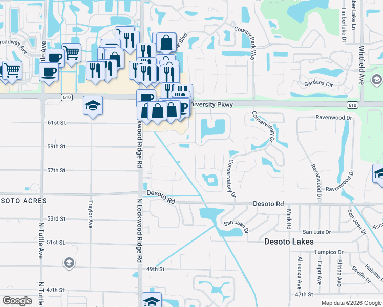map of restaurants, bars, coffee shops, grocery stores, and more near 5725 Forester Lake Drive in Sarasota