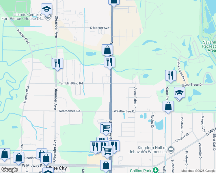 map of restaurants, bars, coffee shops, grocery stores, and more near 4217 Rose Lane in Fort Pierce