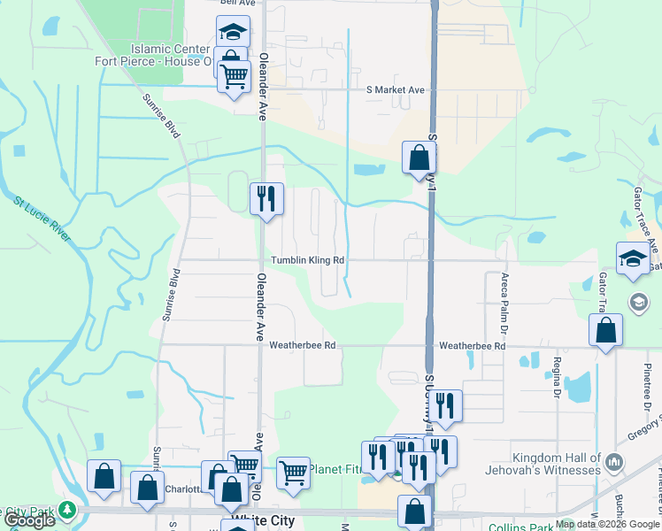map of restaurants, bars, coffee shops, grocery stores, and more near 104 Carol Susan Lane in Fort Pierce