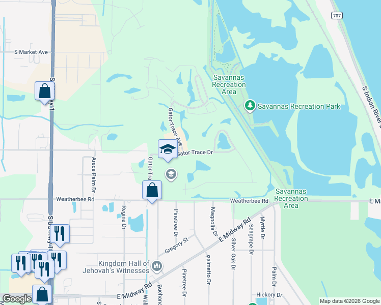 map of restaurants, bars, coffee shops, grocery stores, and more near 4344 Gator Trace Drive in Fort Pierce