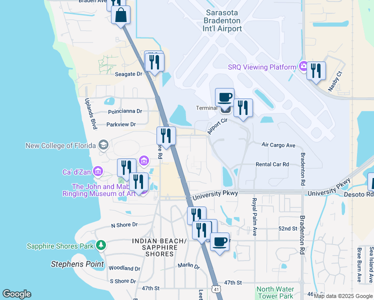 map of restaurants, bars, coffee shops, grocery stores, and more near in Sarasota County