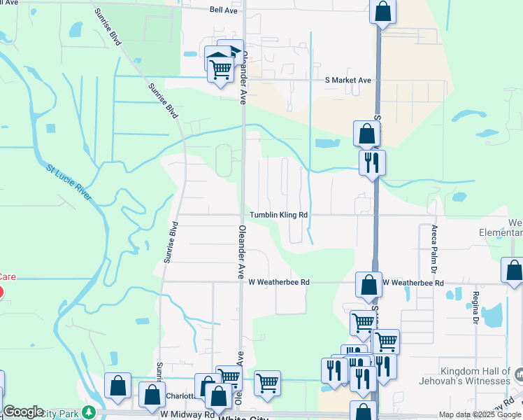 map of restaurants, bars, coffee shops, grocery stores, and more near 912 Tumblin Kling Road in Fort Pierce