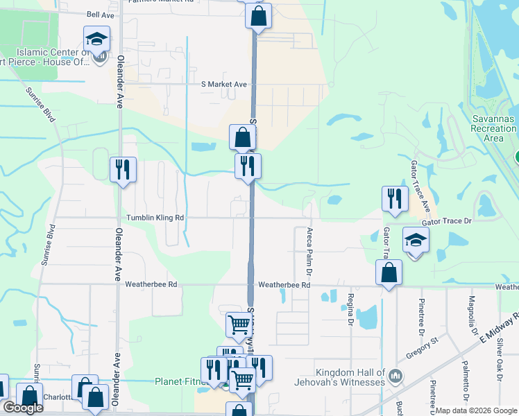 map of restaurants, bars, coffee shops, grocery stores, and more near 4200 South US Highway 1 in Fort Pierce