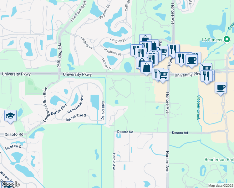 map of restaurants, bars, coffee shops, grocery stores, and more near 6210 Medici Court in Sarasota