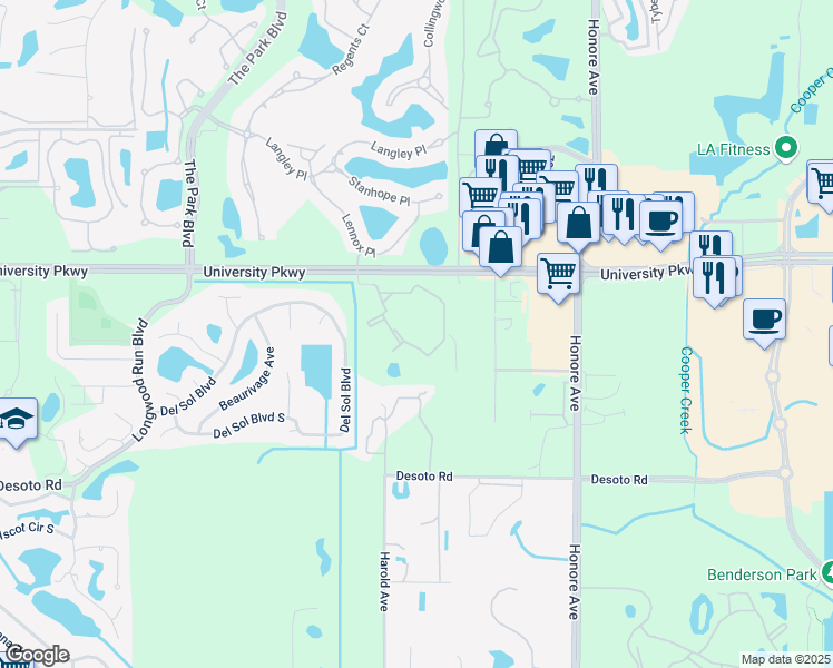 map of restaurants, bars, coffee shops, grocery stores, and more near 6210 Medici Court in Sarasota