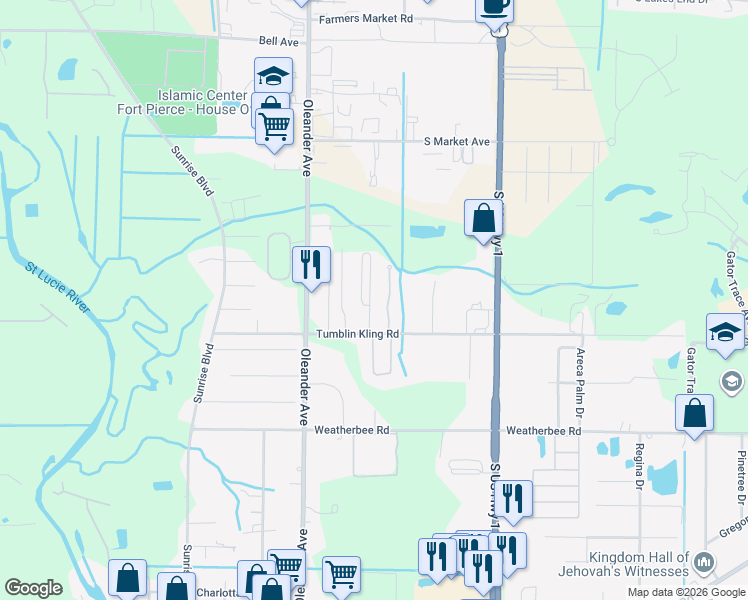 map of restaurants, bars, coffee shops, grocery stores, and more near 132 Carol Susan Lane in Fort Pierce