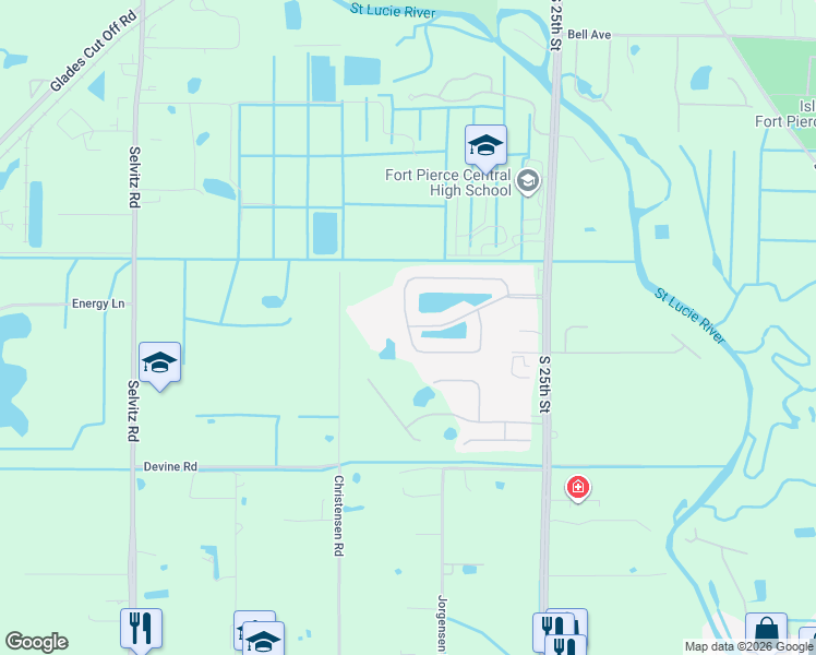 map of restaurants, bars, coffee shops, grocery stores, and more near 2606 Serenity Circle South in Fort Pierce